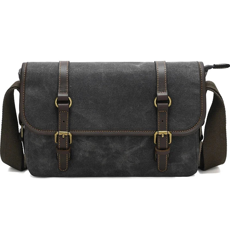 Men’s Canvas DSLR Camera Bag - Padded Lens Compartment - Dark Gray