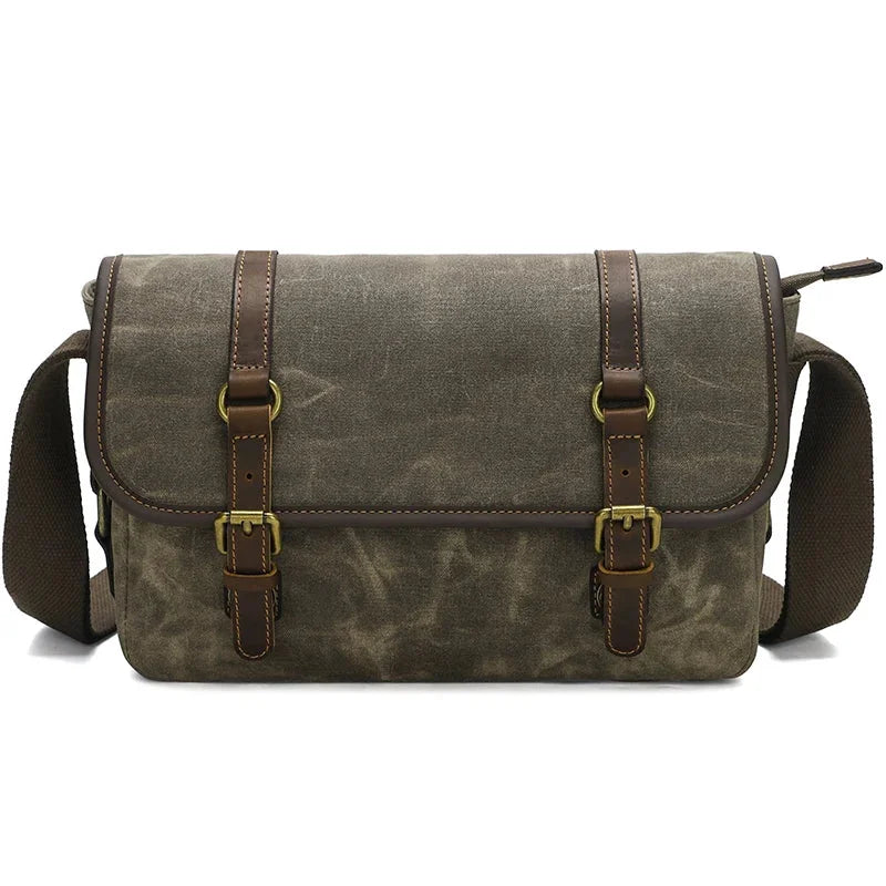 Men’s Canvas DSLR Camera Bag - Padded Lens Compartment - Olive