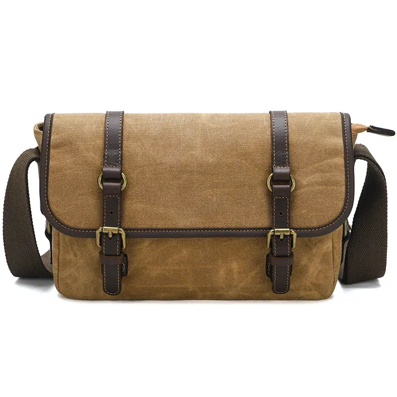 Men’s Canvas DSLR Camera Bag - Padded Lens Compartment - Tan