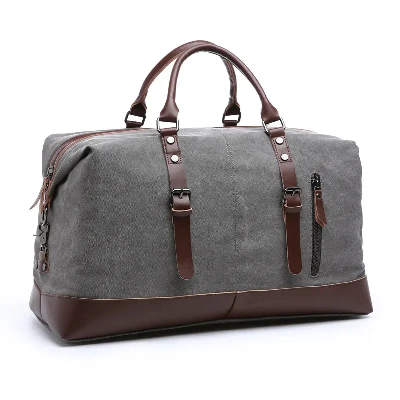 Men’s Canvas Duffle Bag – Multi-Pocket Weekend Travel Bag - Gray