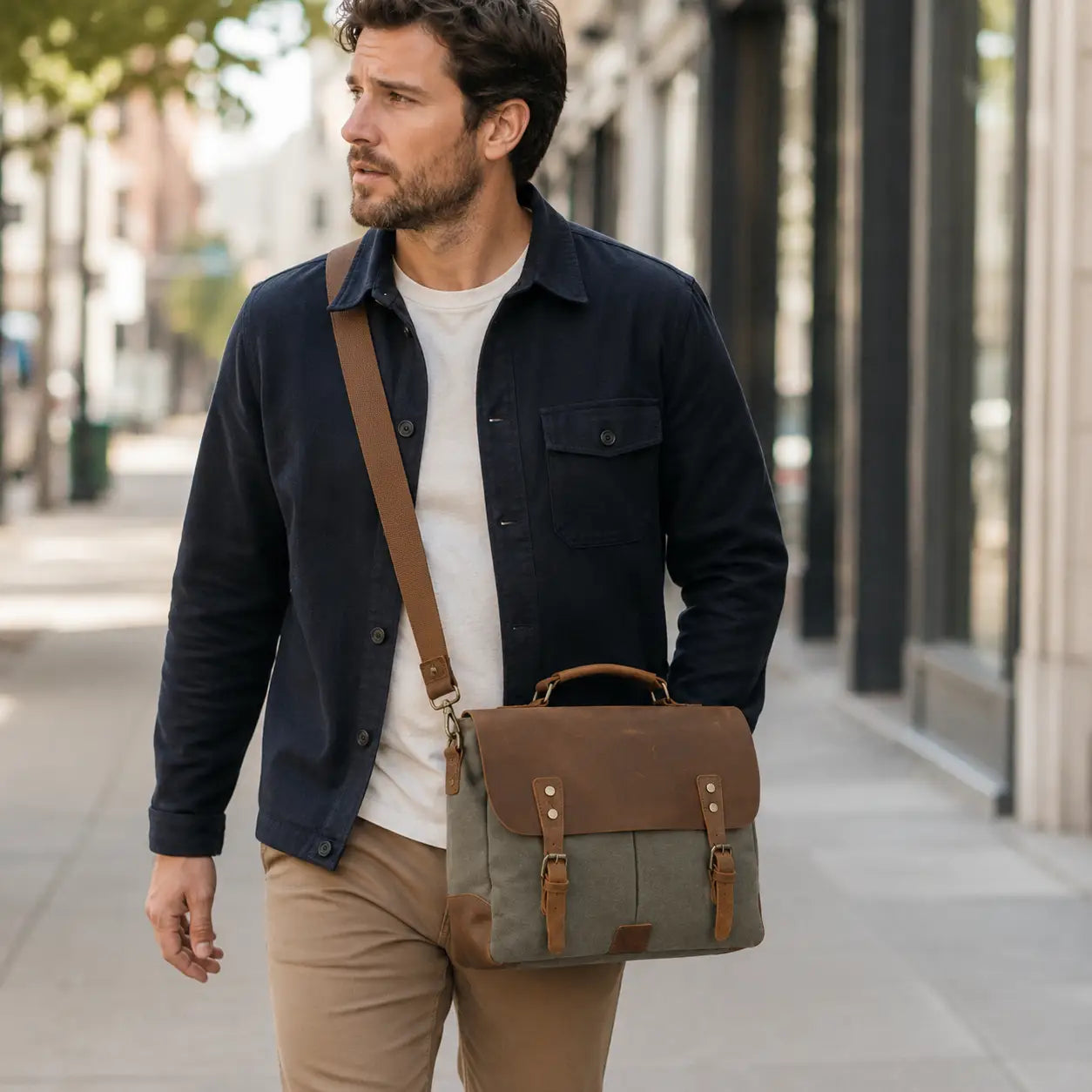 Men’s Canvas Leather Messenger Bag – Crazy Horse Business Bag