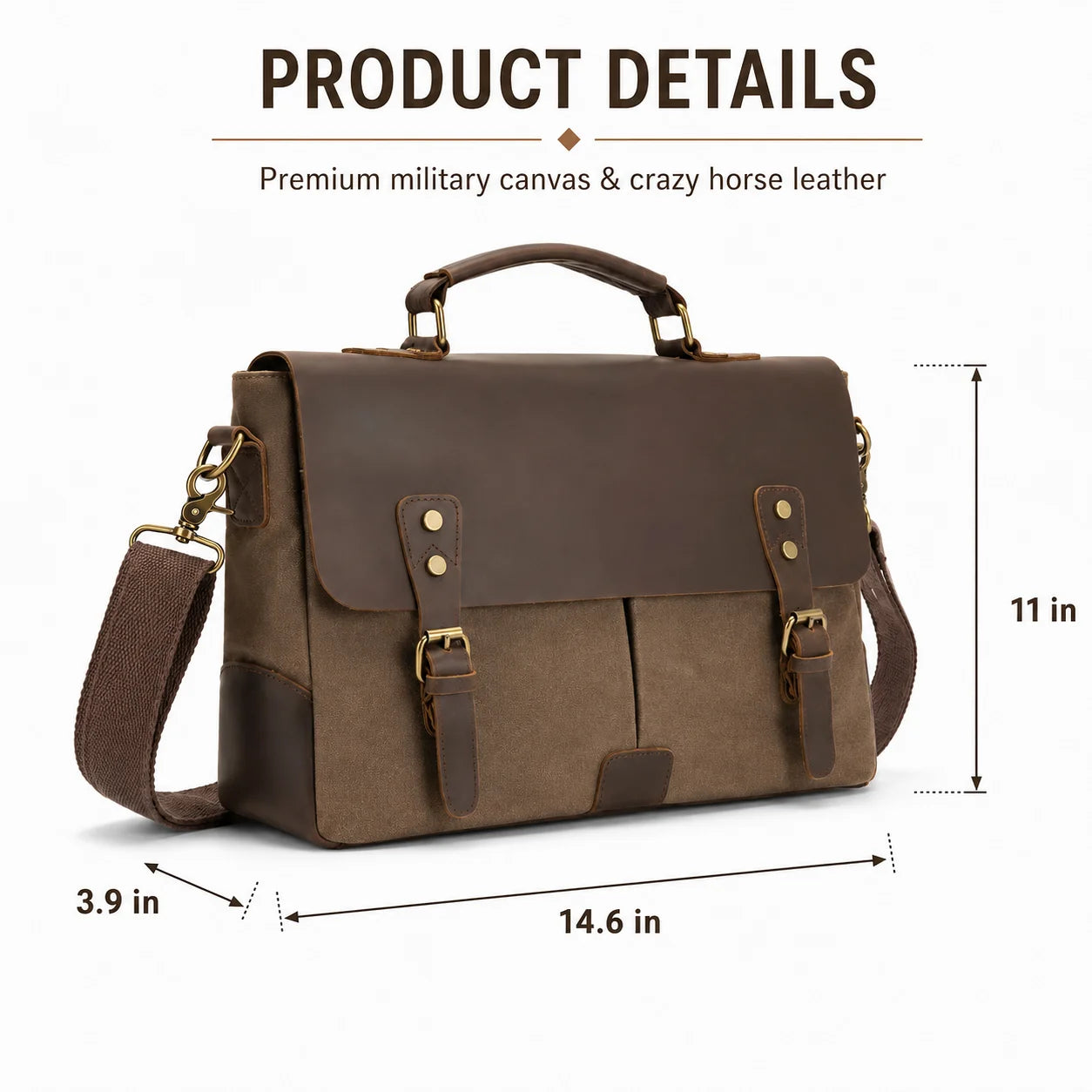 Men’s Canvas Leather Messenger Bag – Crazy Horse Business Bag