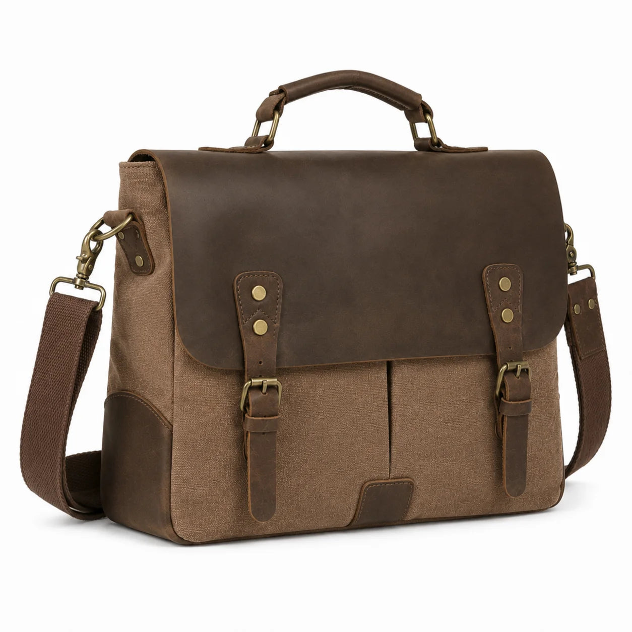 Men’s Canvas Leather Messenger Bag – Crazy Horse Business Bag - Brown