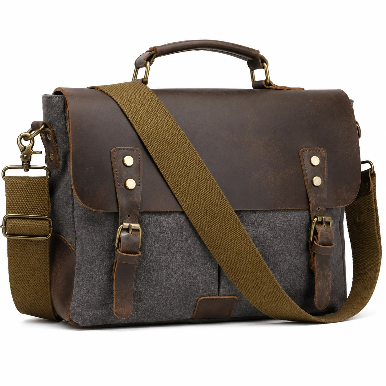 Men’s Canvas Leather Messenger Bag – Crazy Horse Business Bag - Dark gray