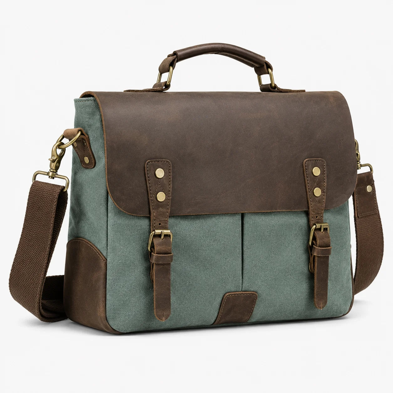 Men’s Canvas Leather Messenger Bag – Crazy Horse Business Bag - Green