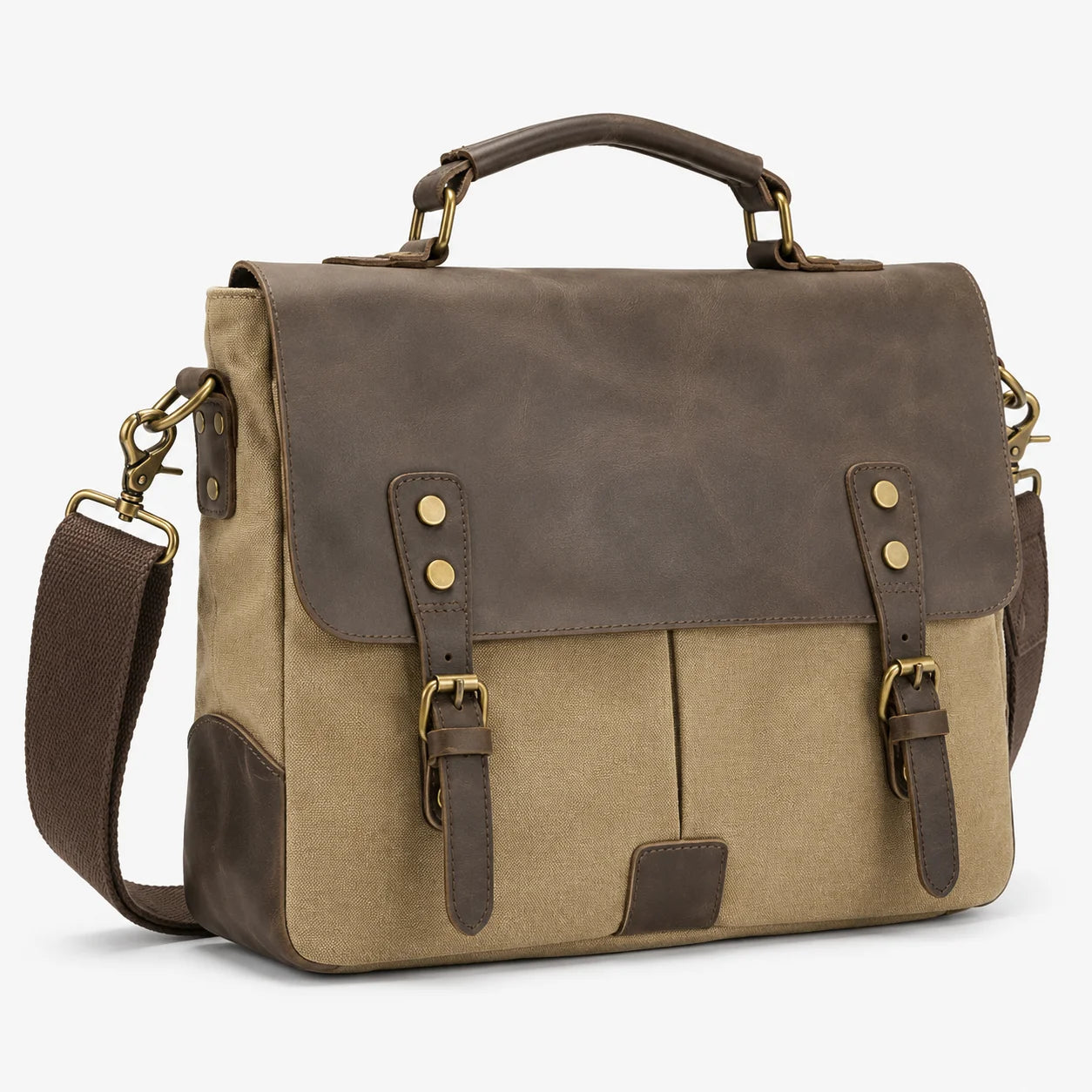 Men’s Canvas Leather Messenger Bag – Crazy Horse Business Bag - Khaki