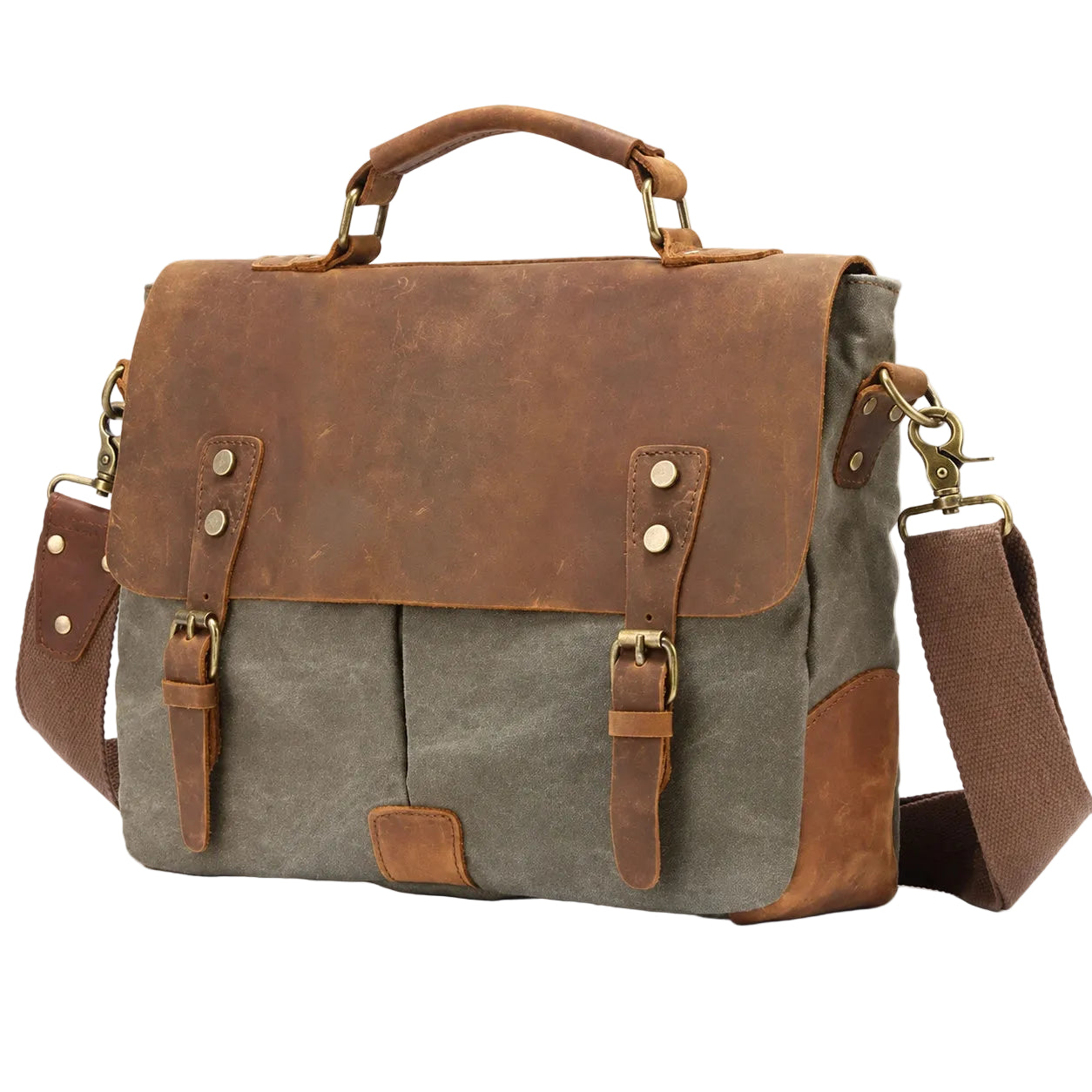 Men’s Canvas Leather Messenger Bag – Crazy Horse Business Bag - Olive