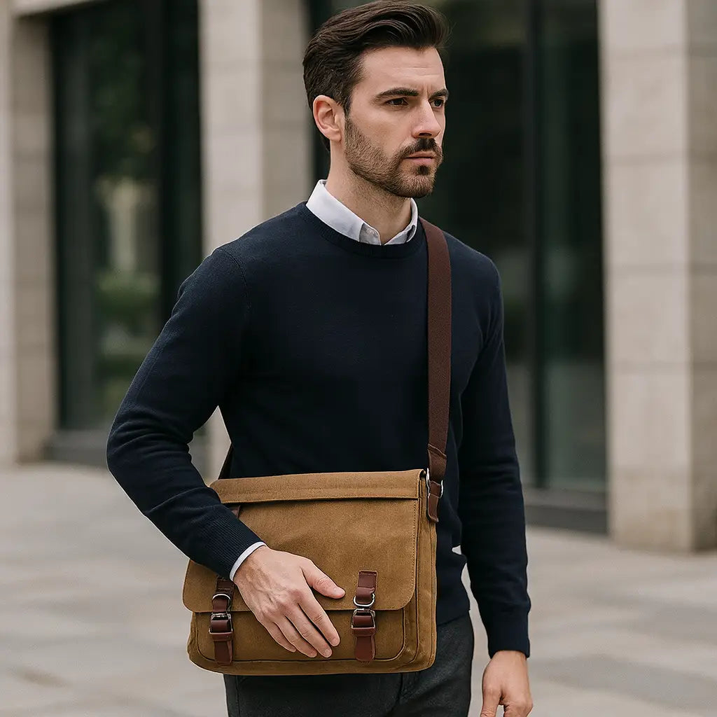 Men’s Canvas Messenger Bag – 15 Inch Laptop Work & Daily Carry Bag