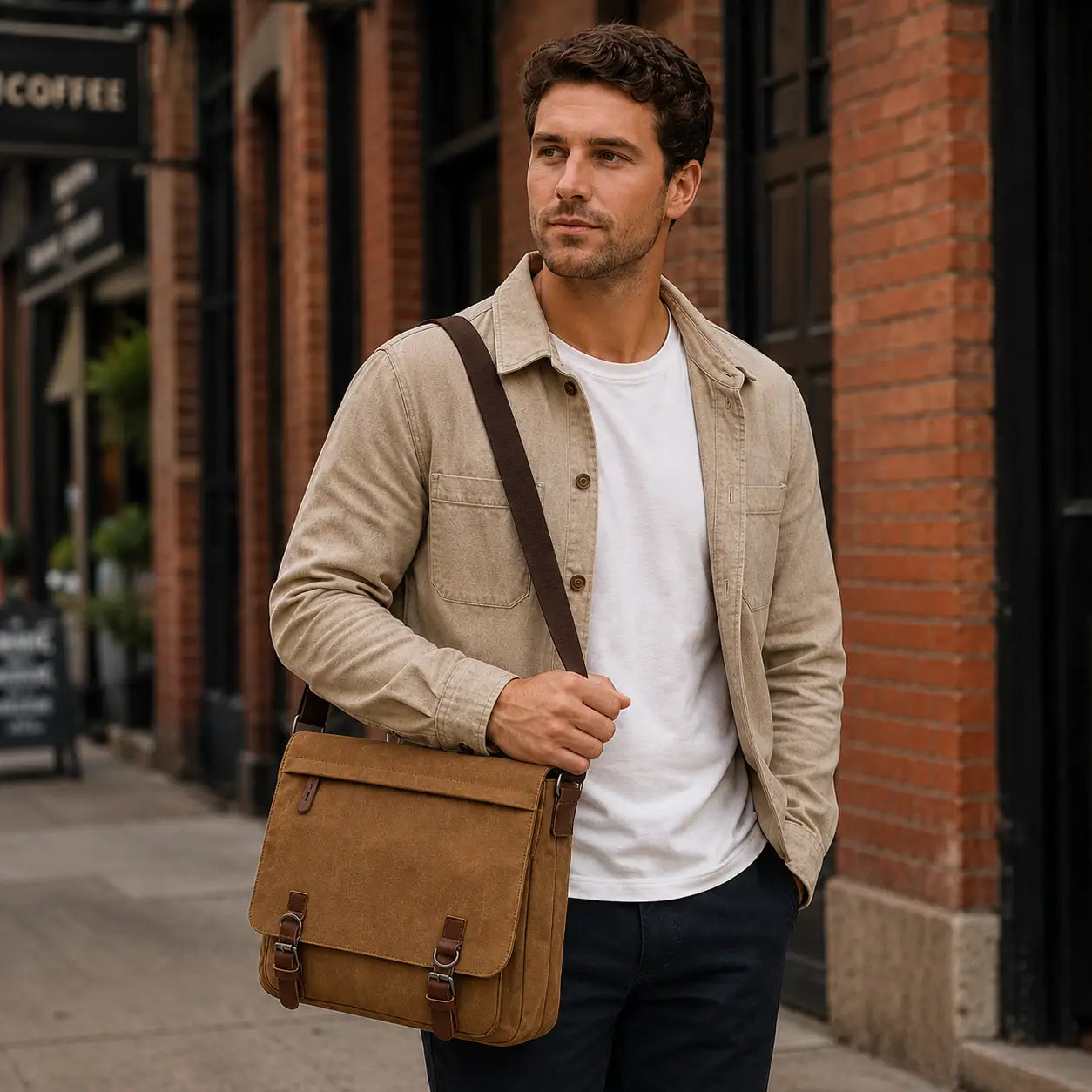 Men’s Canvas Messenger Bag – 15 Inch Laptop Work & Daily Carry Bag