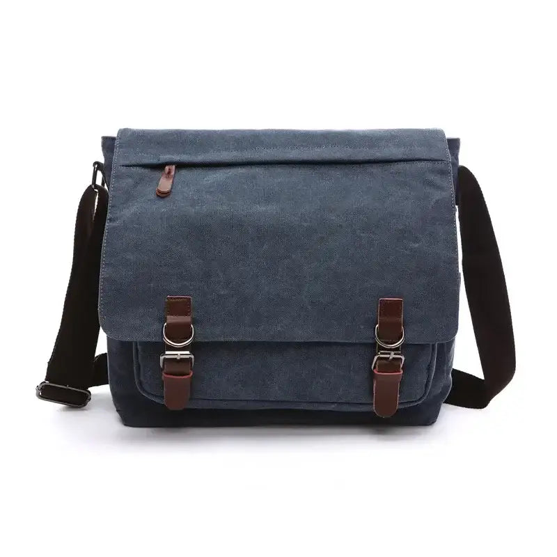 Men’s Canvas Messenger Bag – 15 Inch Laptop Work & Daily Carry Bag - Blue