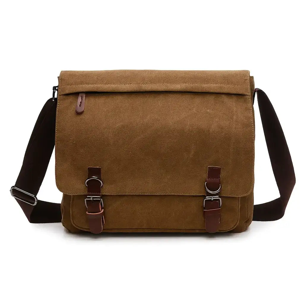 Men’s Canvas Messenger Bag – 15 Inch Laptop Work & Daily Carry Bag - Brown