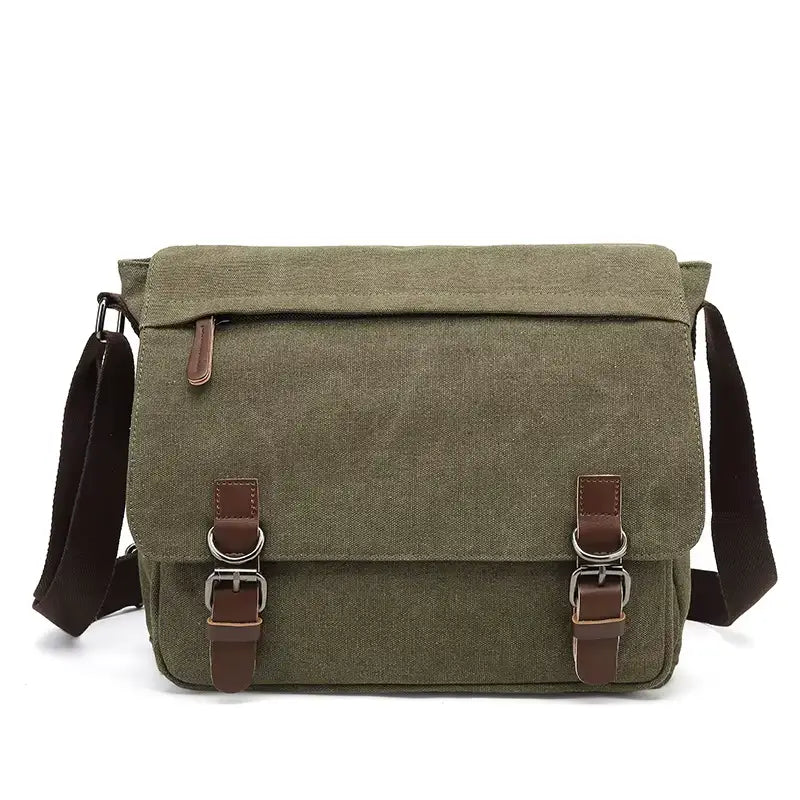 Men’s Canvas Messenger Bag – 15 Inch Laptop Work & Daily Carry Bag - Green