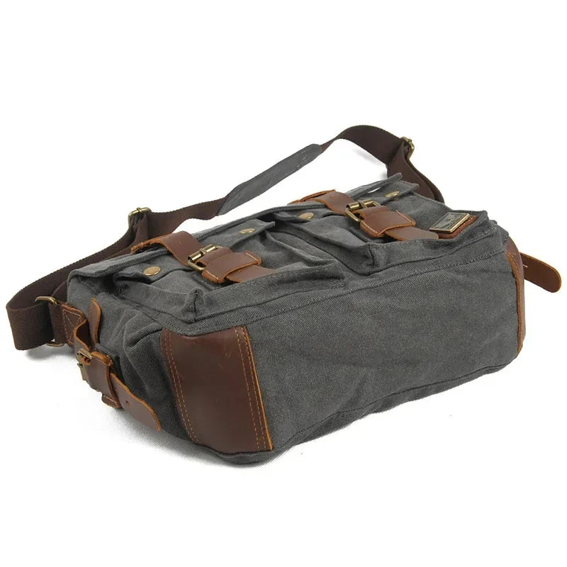 Men’s Canvas Messenger Bag - Crazy Horse Leather Trim