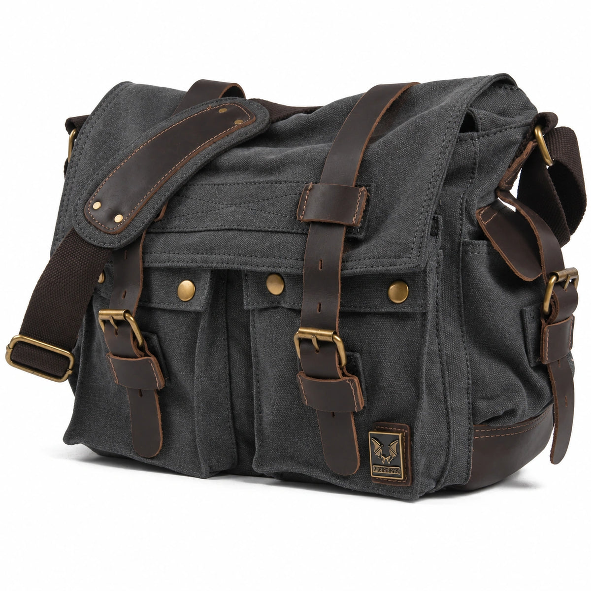 Men’s Canvas Messenger Bag - Crazy Horse Leather Trim