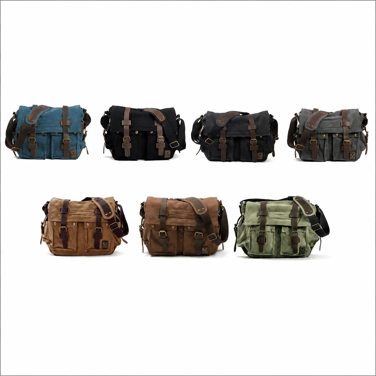 Men’s Canvas Messenger Bag - Crazy Horse Leather Trim