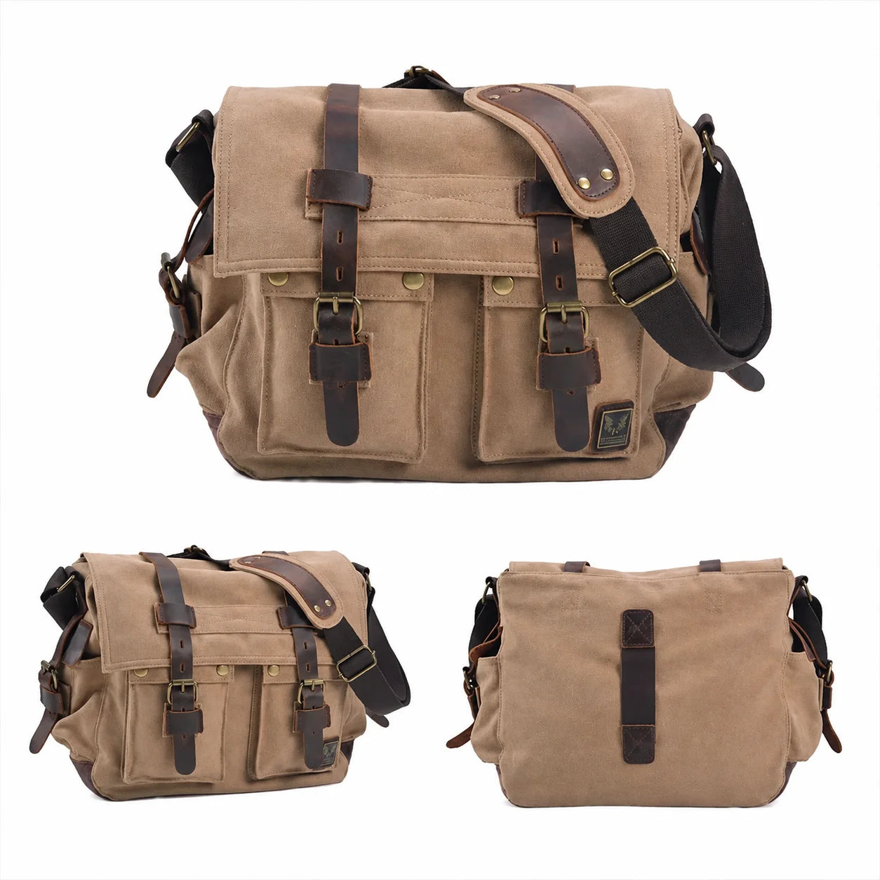 Men’s Canvas Messenger Bag - Crazy Horse Leather Trim