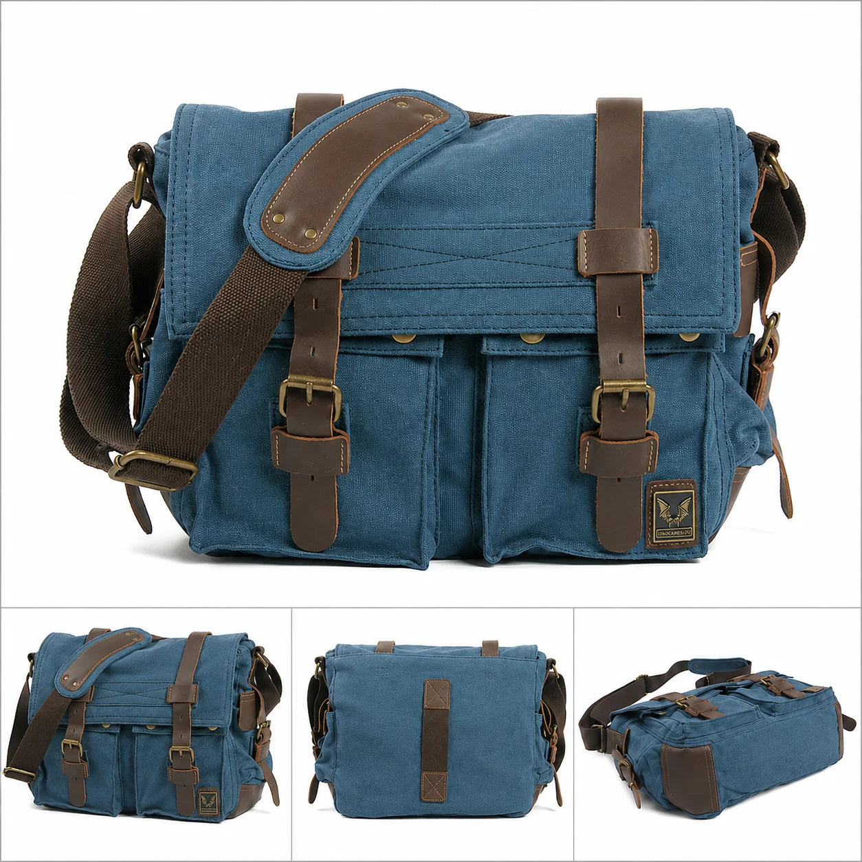 Men’s Canvas Messenger Bag - Crazy Horse Leather Trim