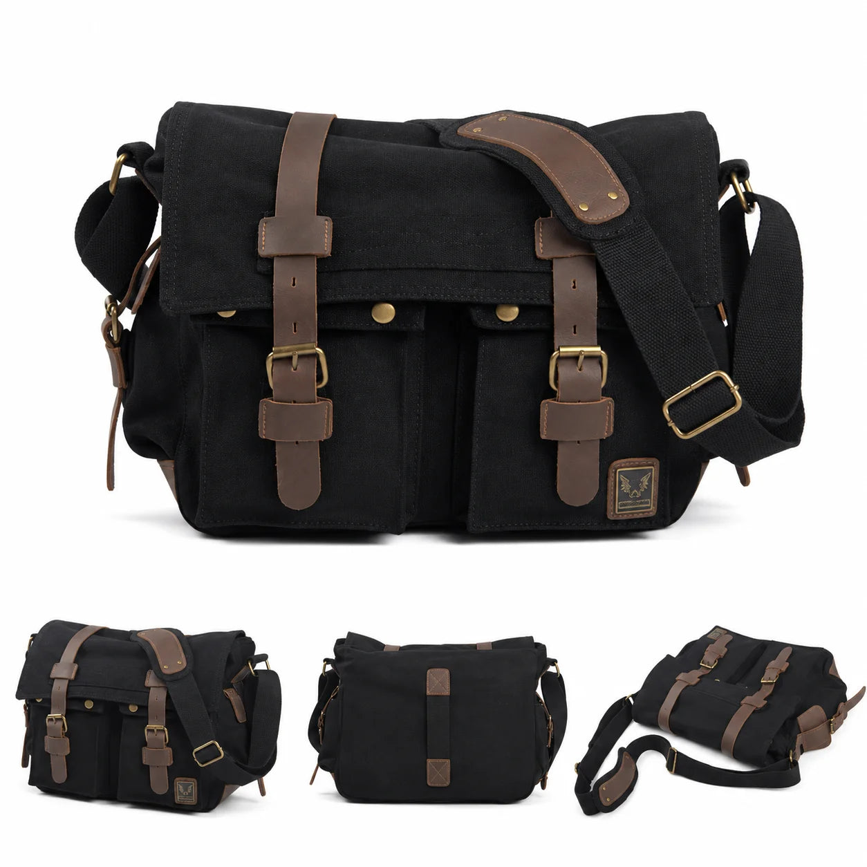 Men’s Canvas Messenger Bag - Crazy Horse Leather Trim
