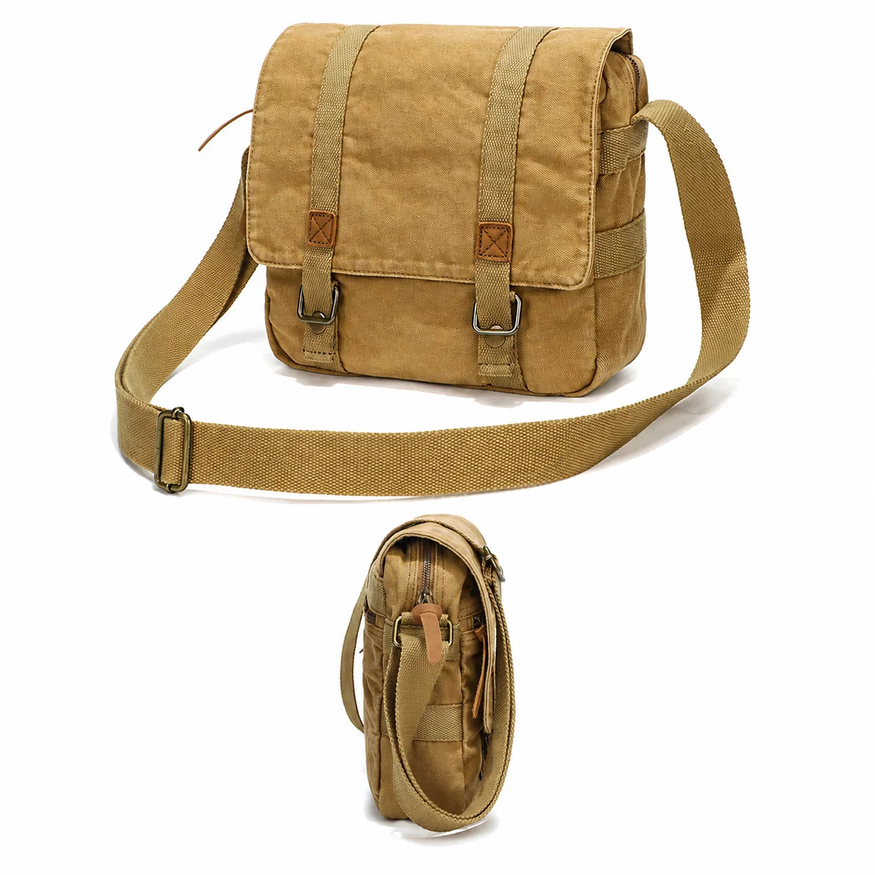 Men’s Canvas Messenger Bag - Double Buckle Flap Design