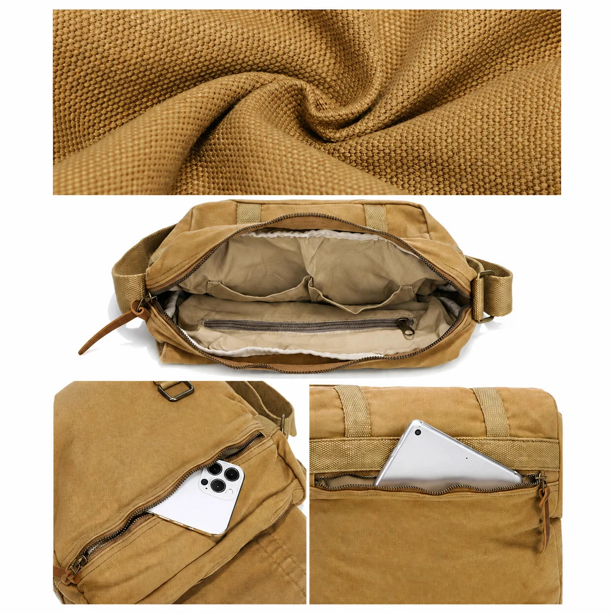 Men’s Canvas Messenger Bag - Double Buckle Flap Design
