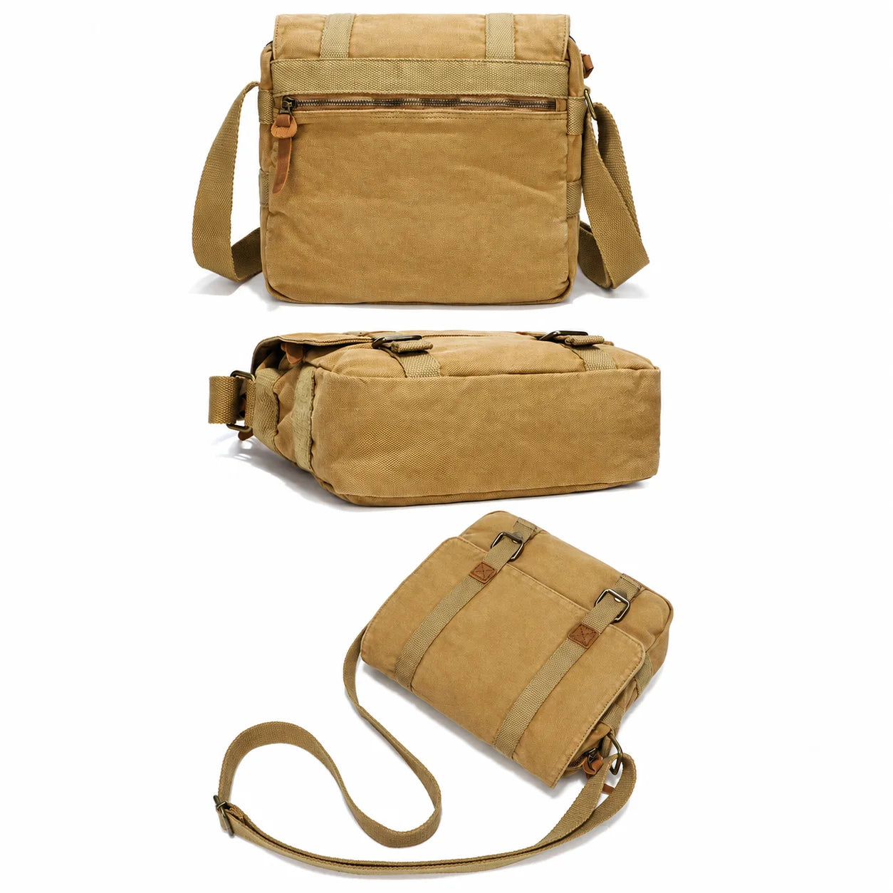 Men’s Canvas Messenger Bag - Double Buckle Flap Design