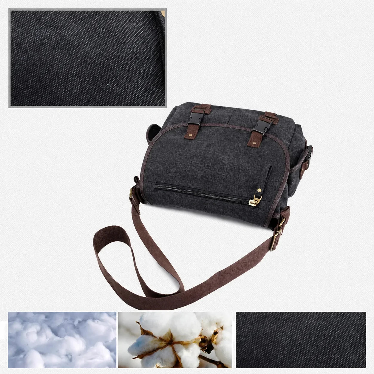 Men’s Canvas Messenger Bag - Dual Buckle Flap Crossbody Bag