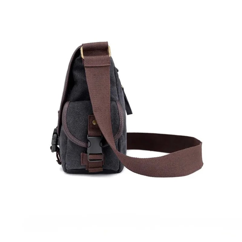 Men’s Canvas Messenger Bag - Dual Buckle Flap Crossbody Bag