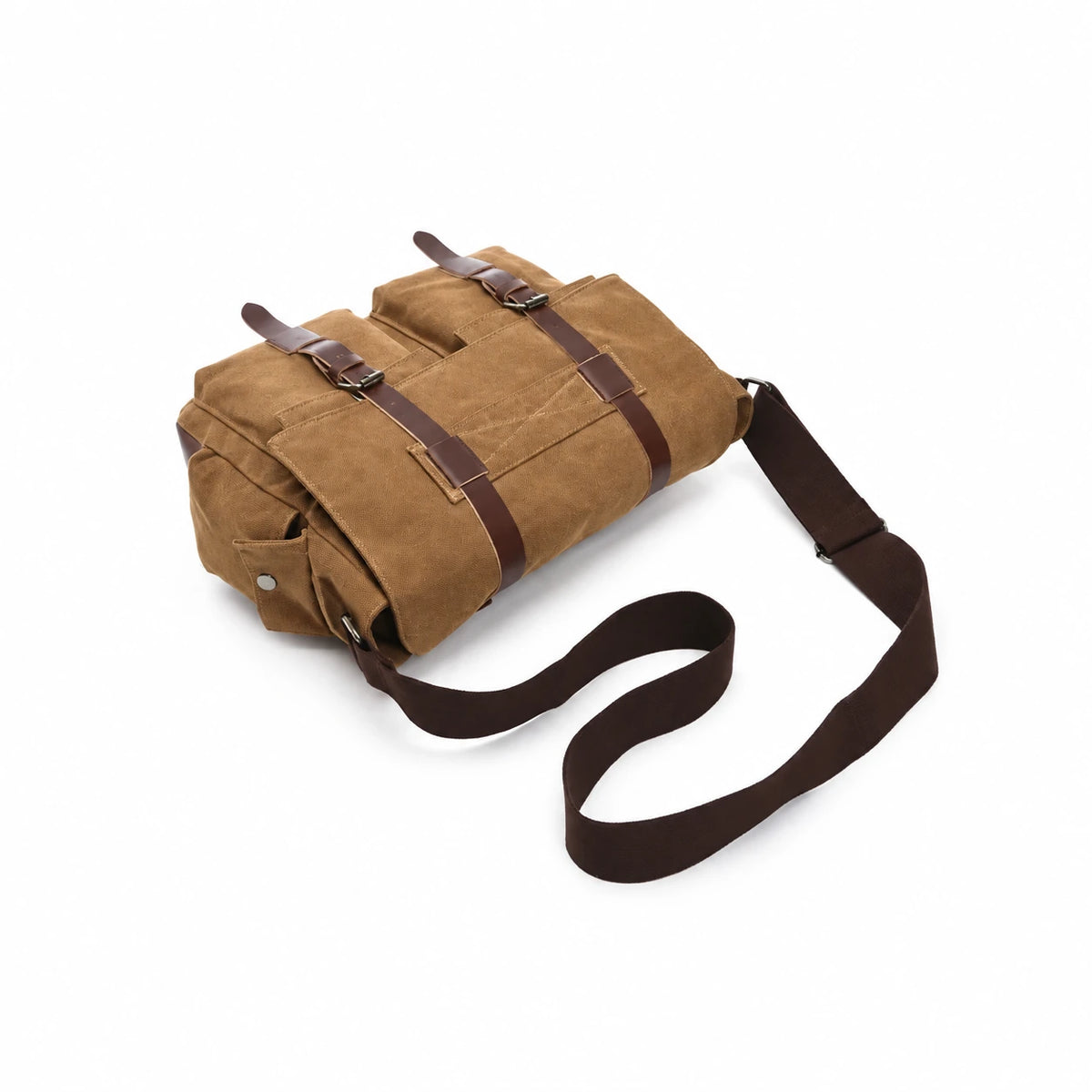 Men’s Canvas Messenger Bag - Dual Buckle Flap Work Bag