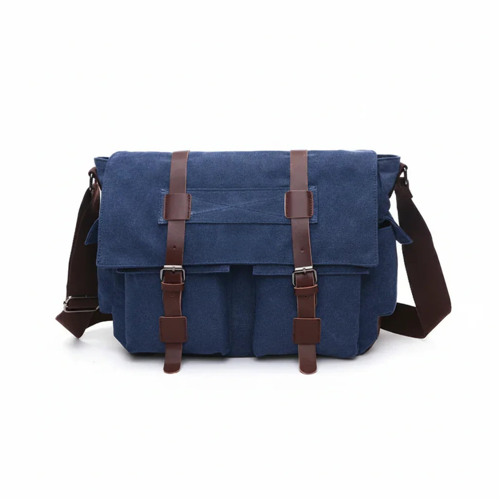 Men’s Canvas Messenger Bag - Dual Buckle Flap Work Bag