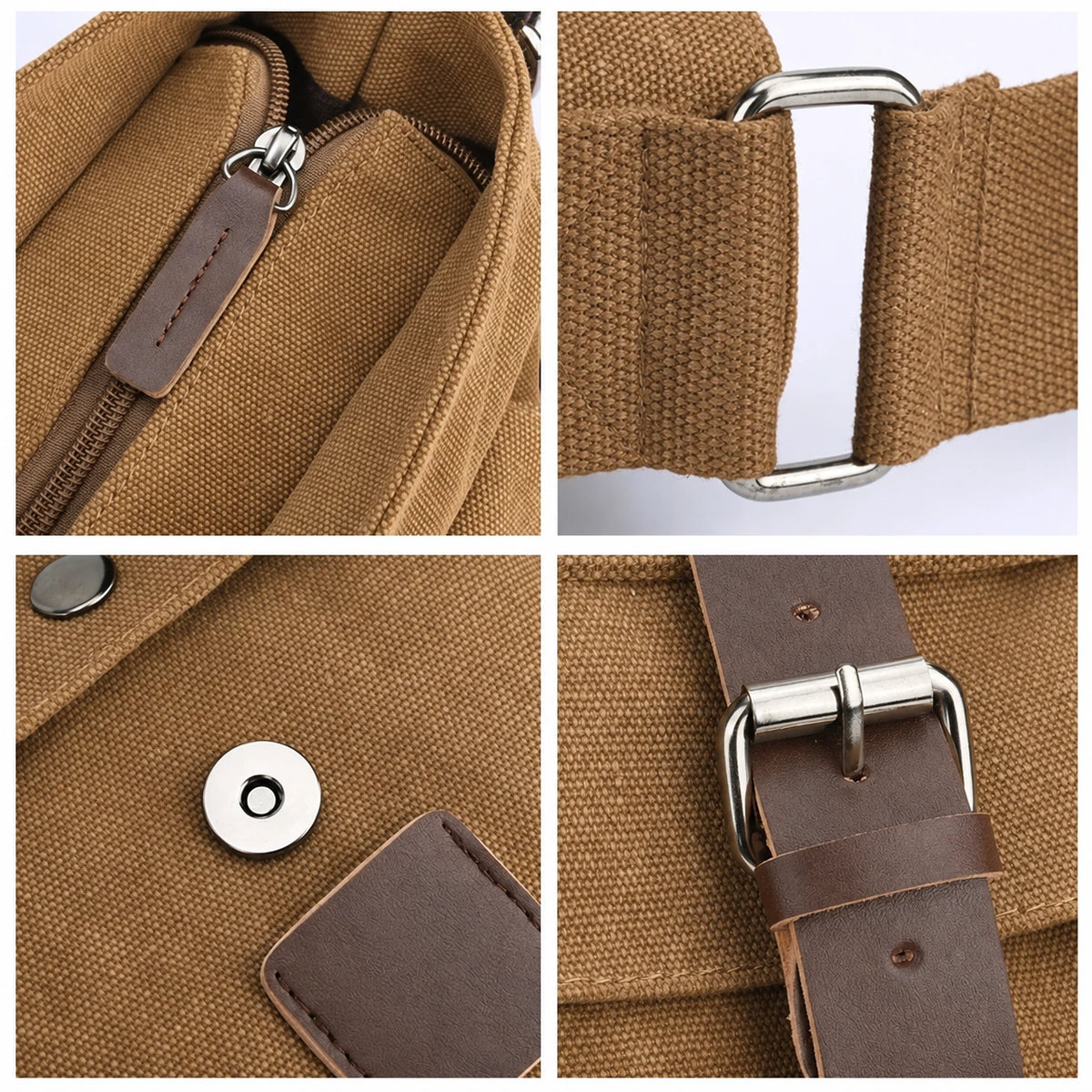 Men’s Canvas Messenger Bag - Dual Buckle Flap Work Bag