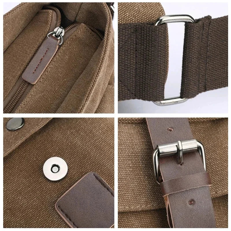 Men’s Canvas Messenger Bag - Dual Buckle Flap Work Bag