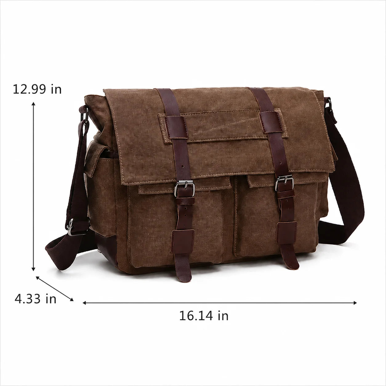 Men’s Canvas Messenger Bag - Dual Buckle Flap Work Bag