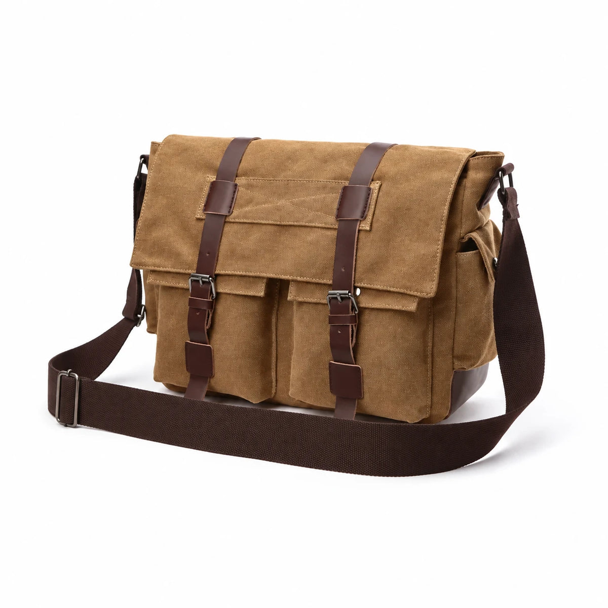 Men’s Canvas Messenger Bag - Dual Buckle Flap Work Bag