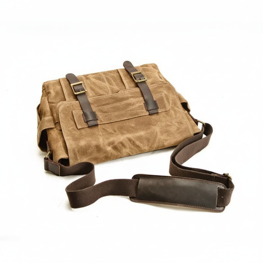 Men’s Canvas Messenger Bag - Dual Buckle Leather Trim