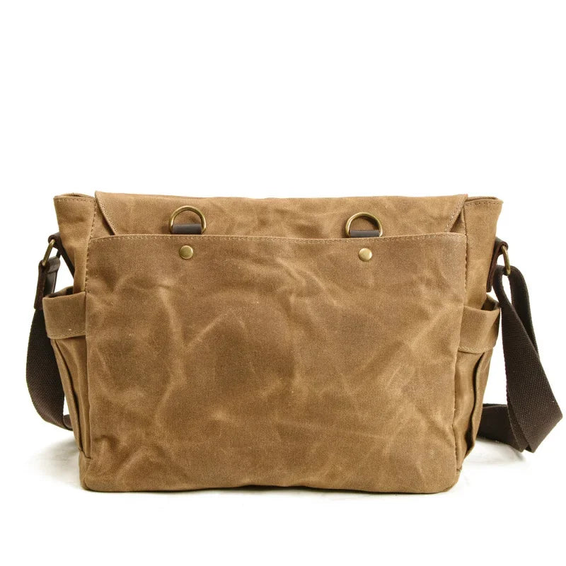 Men’s Canvas Messenger Bag - Dual Buckle Leather Trim