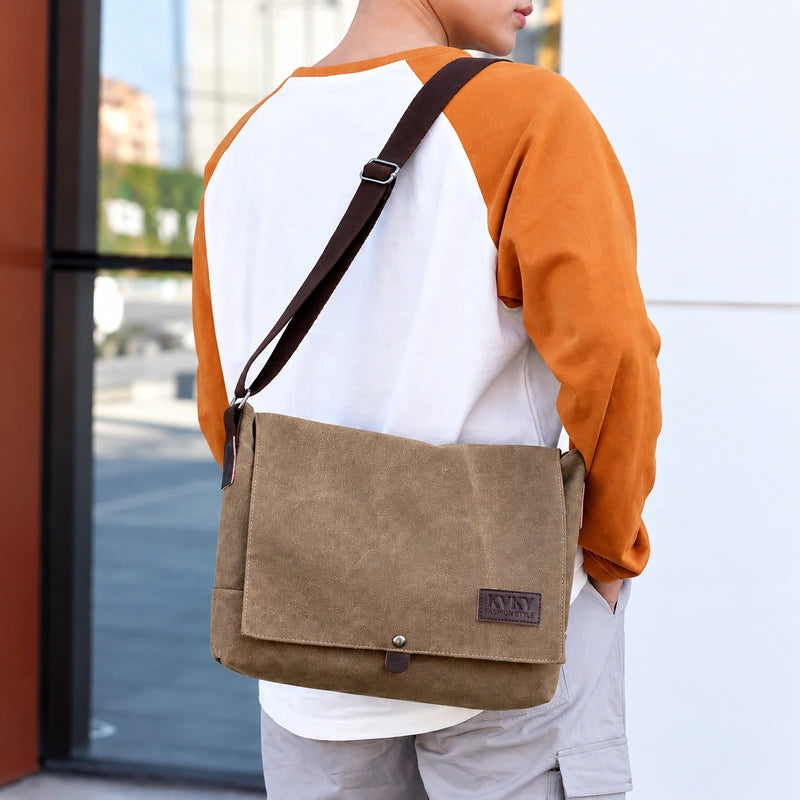 Men’s Canvas Messenger Bag – Flap Closure Everyday Carry