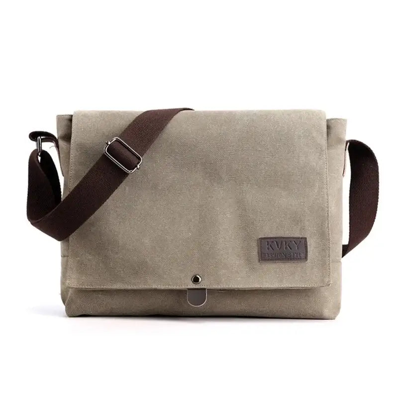 Men’s Canvas Messenger Bag – Flap Closure Everyday Carry - Beige
