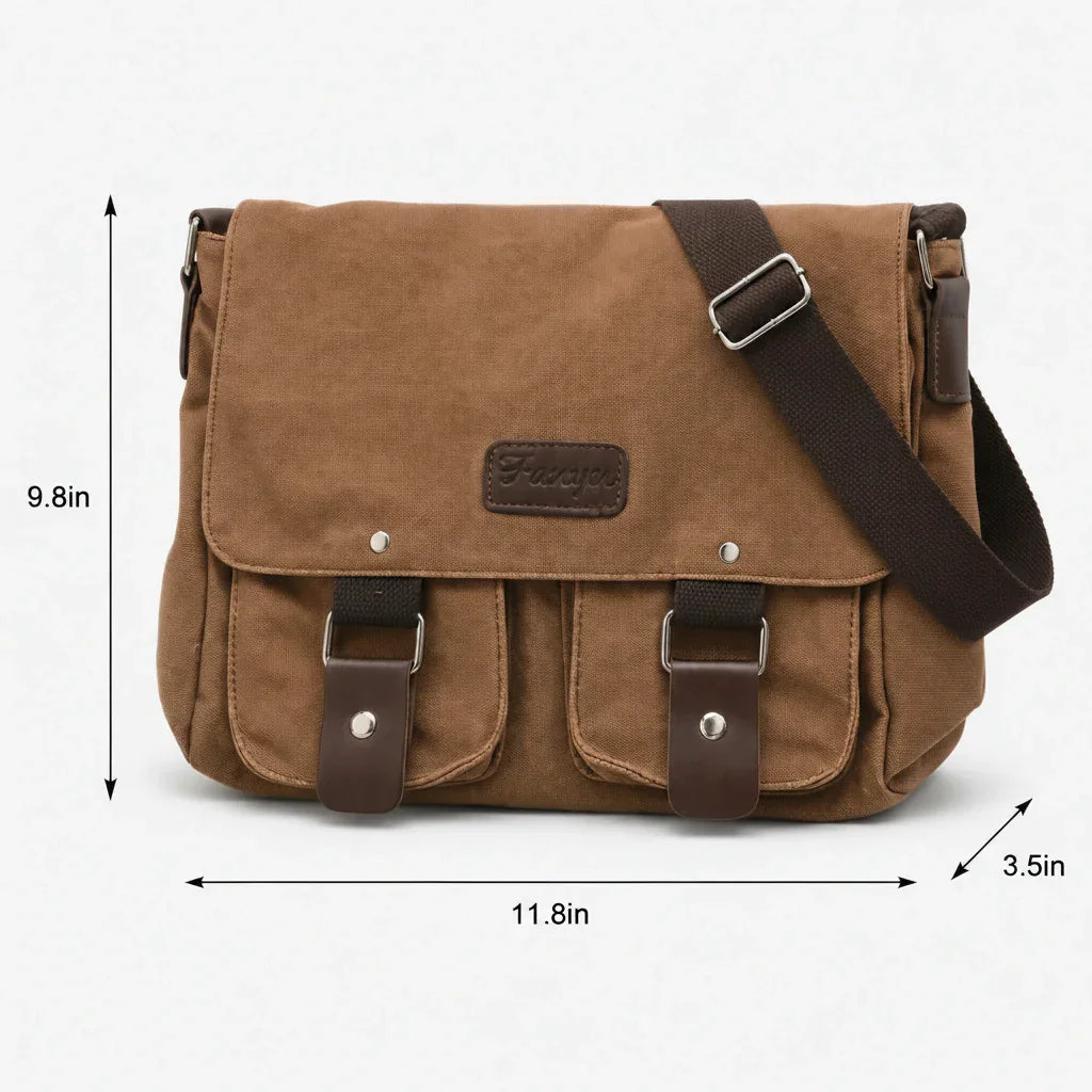 Men’s Canvas Messenger Bag – Flap Work Bag with Front Pockets