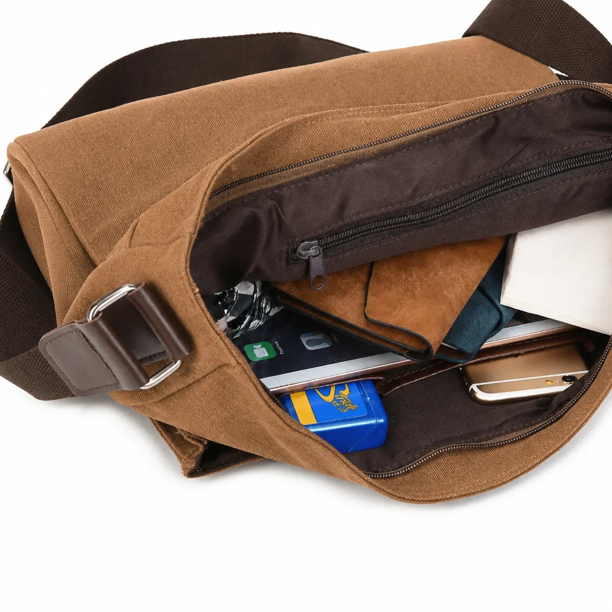 Men’s Canvas Messenger Bag – Flap Work Bag with Front Pockets