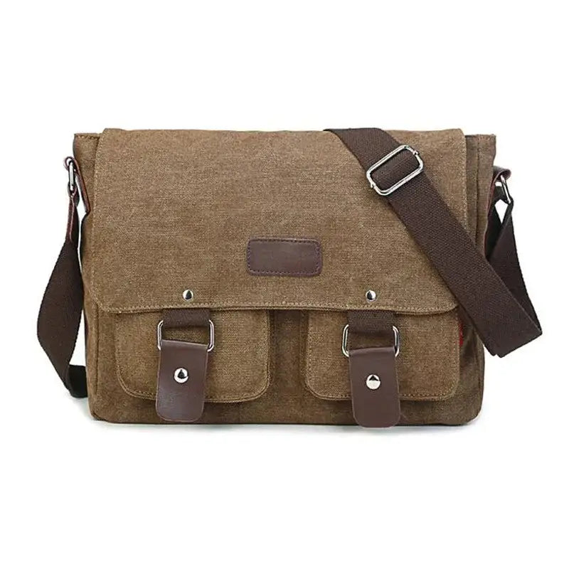 Men’s Canvas Messenger Bag – Flap Work Bag with Front Pockets