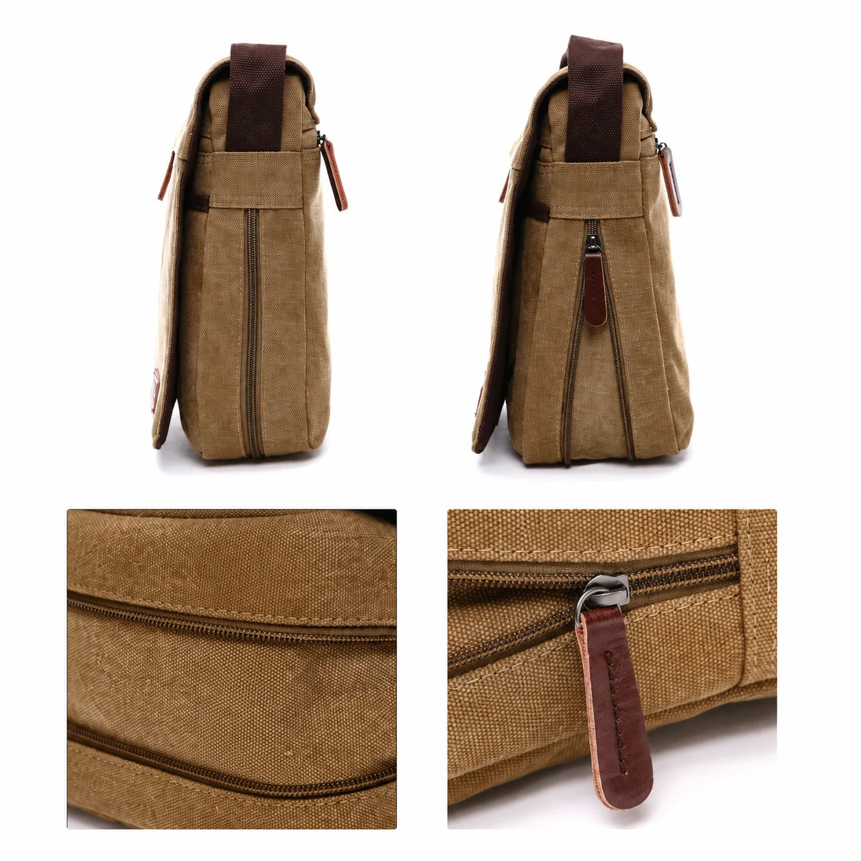 Men’s Canvas Messenger Bag - Large Buckle Flap Satchel