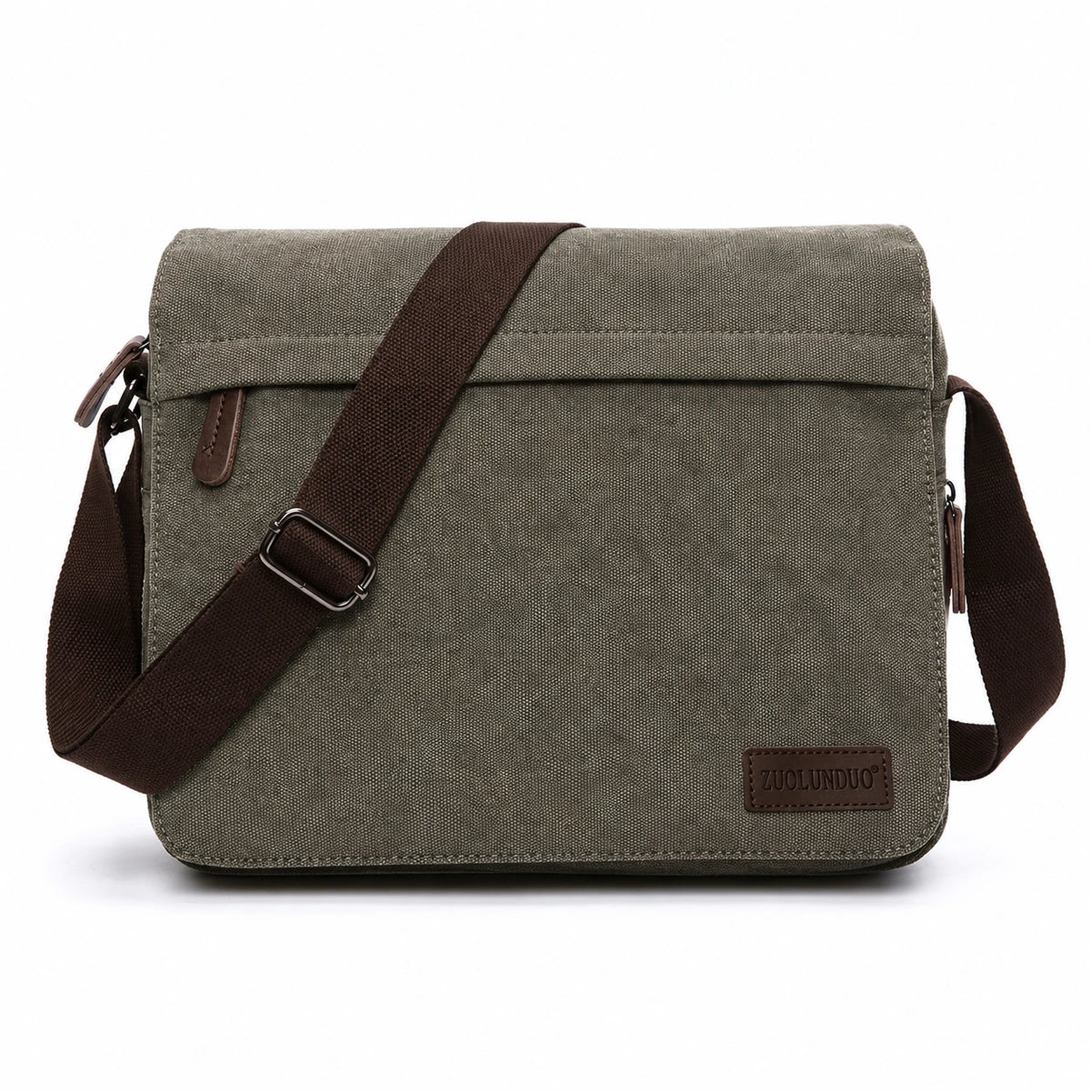 Men’s Canvas Messenger Bag - Large Buckle Flap Satchel - Gray