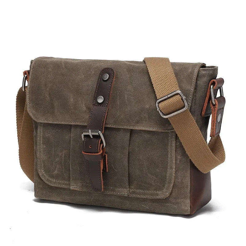 Men’s Canvas Messenger Bag - Leather Trim Crossbody Bag