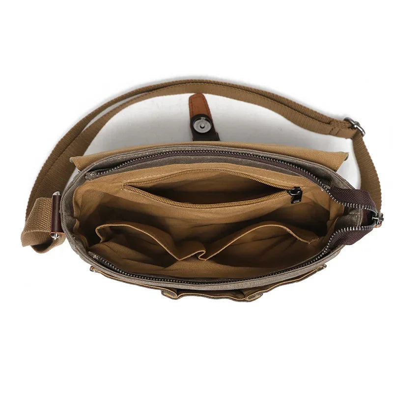 Men’s Canvas Messenger Bag - Leather Trim Crossbody Bag