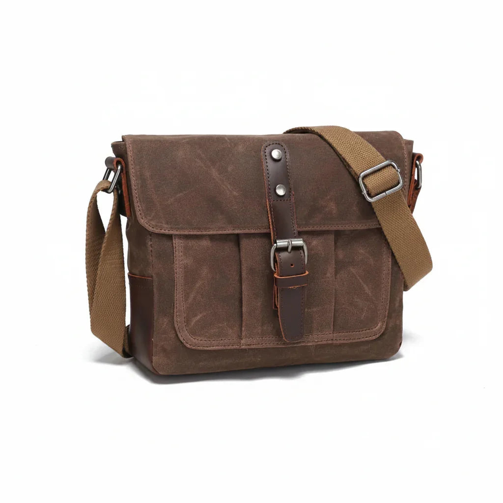 Men’s Canvas Messenger Bag - Leather Trim Crossbody Bag