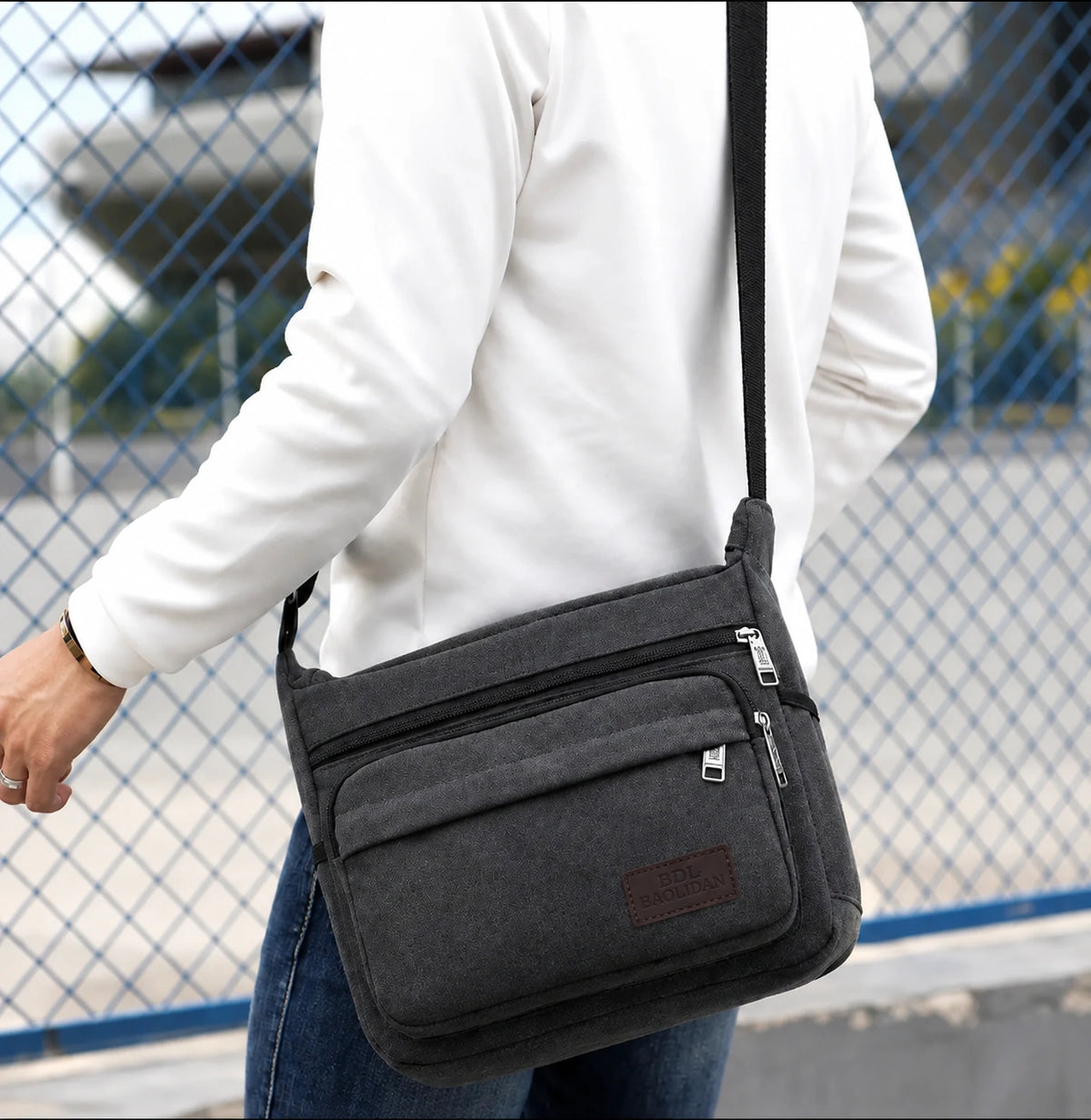Men’s Canvas Messenger Bag - Multi-Pocket Crossbody Carry