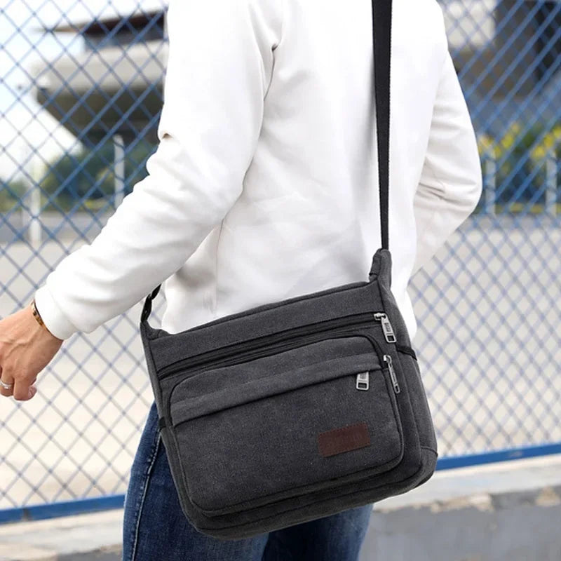 Men’s Canvas Messenger Bag - Multi-Pocket Crossbody Carry