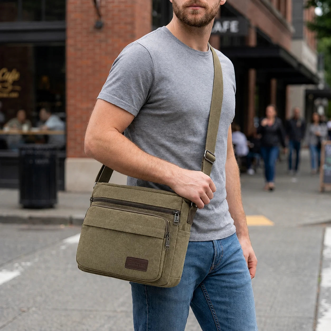 Men’s Canvas Messenger Bag - Multi-Pocket Crossbody Carry