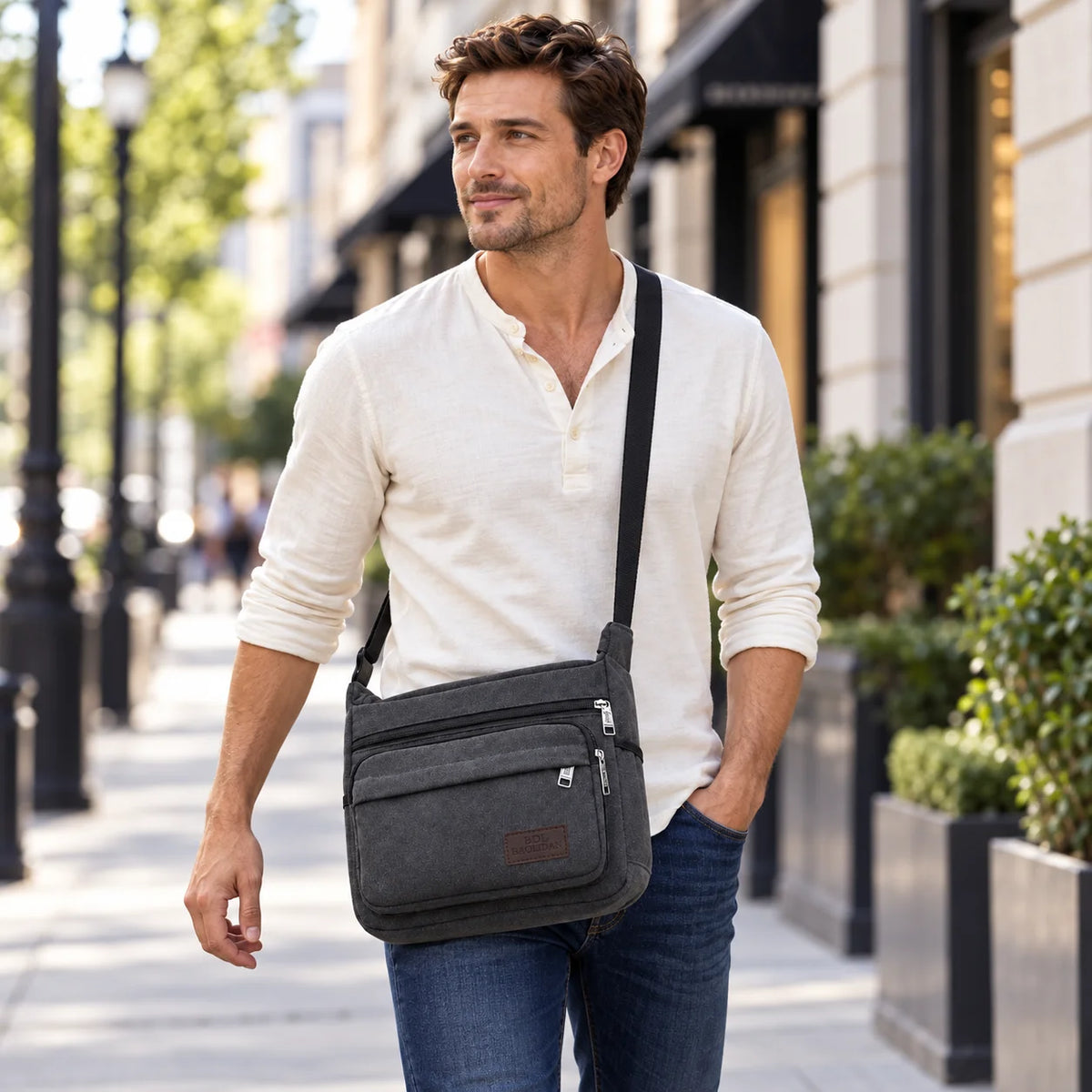 Men’s Canvas Messenger Bag - Multi-Pocket Crossbody Carry