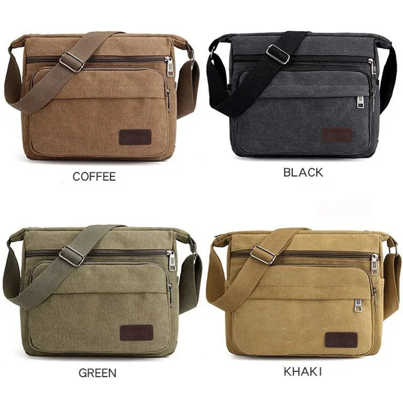 Men’s Canvas Messenger Bag - Multi-Pocket Crossbody Carry